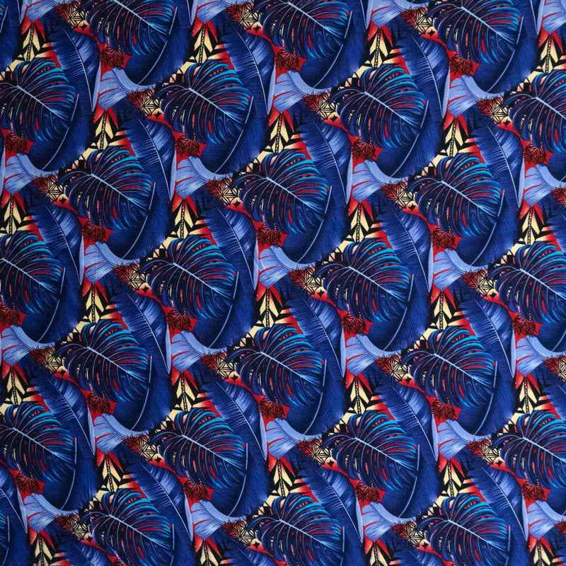Split & Banana Leaf w/ Traditional Tribal design Rayon Poplin Fabric | Islands Fabric