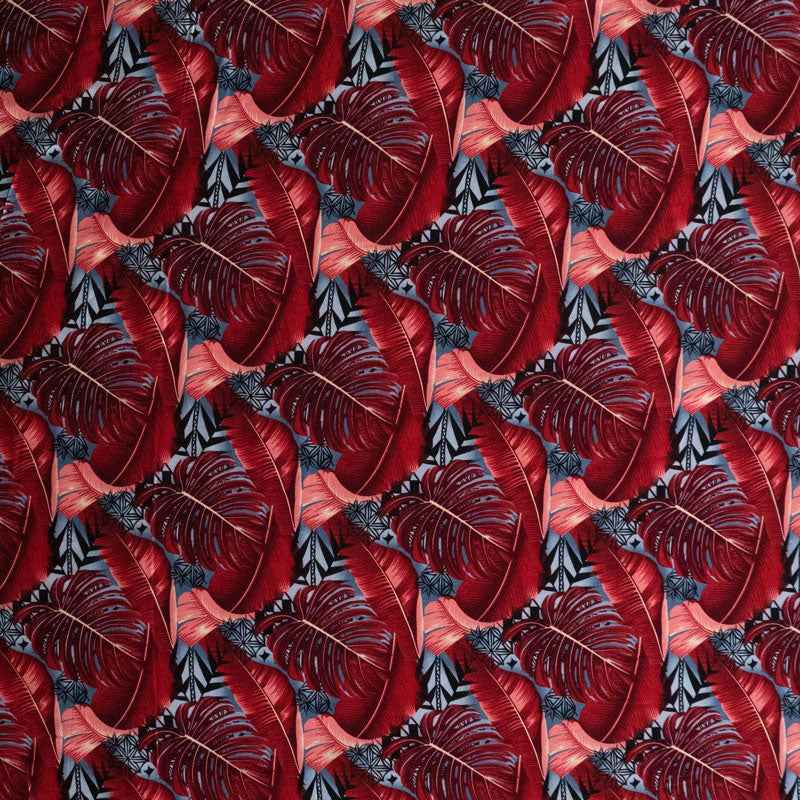 Split & Banana Leaf w/ Traditional Tribal design Rayon Poplin Fabric | Islands Fabric
