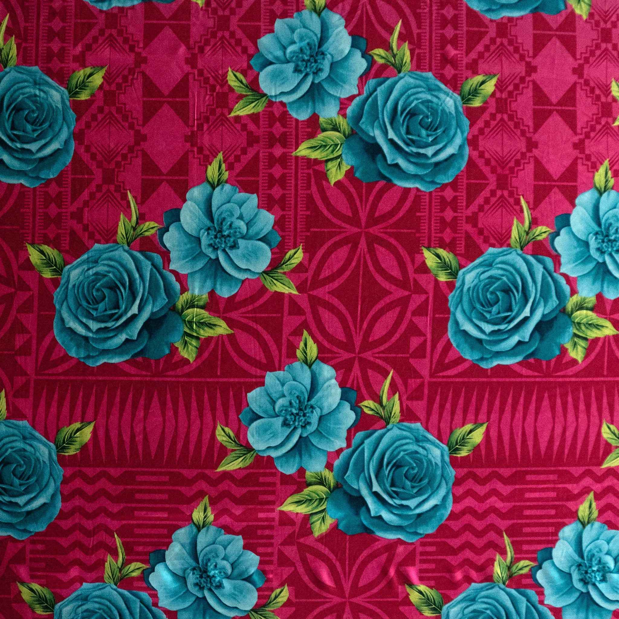 Tissu à motif géométrique de roses polynésiennes | Peau de pêche