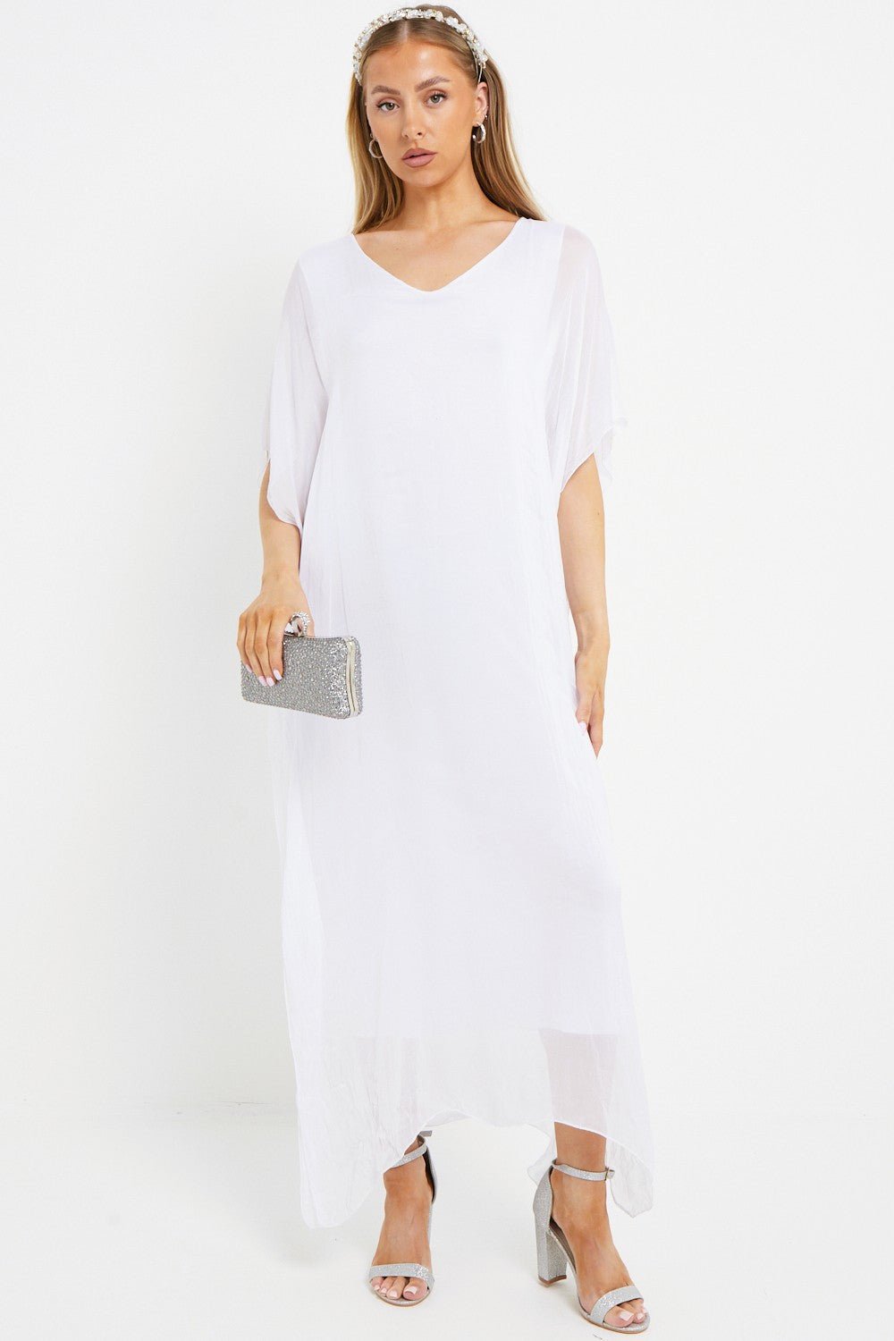White Silk Maxi Kaftan Dress - Lolomo!