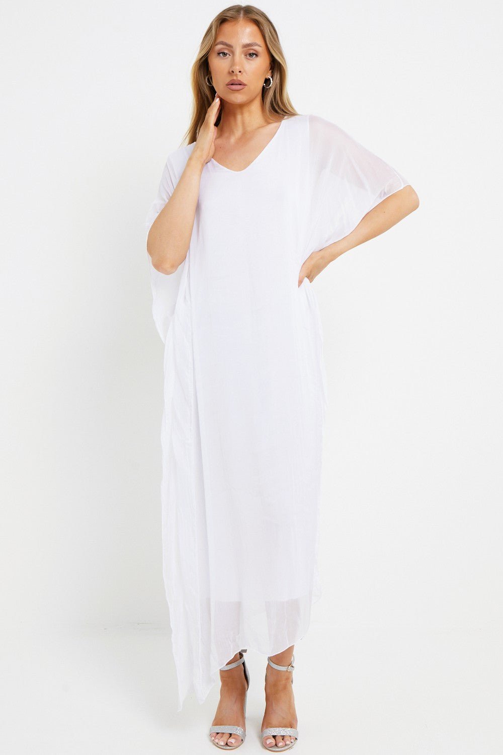 White Silk Maxi Kaftan Dress - Lolomo!