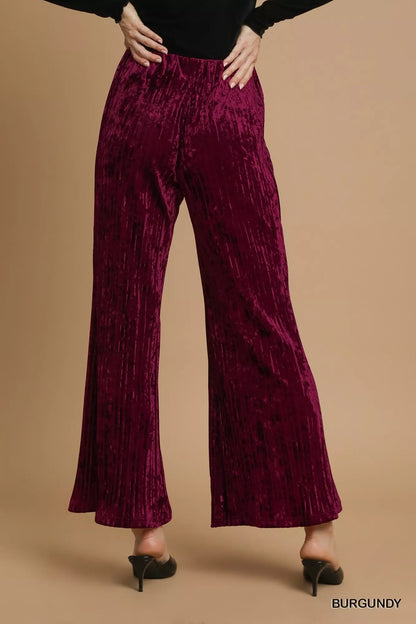 Umgee Velvet Pleated Wide Leg Pants