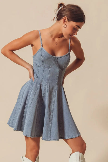 SO ME A Line Fit and Flare Denim Mini Dress