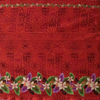 Tropical Flowers and Leaves Double Border Peachskin Fabric | Islands Fabric
