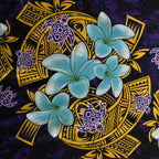 Plumeria Turtles Traditional Tribal design Peachskin Fabric | Islands Fabric