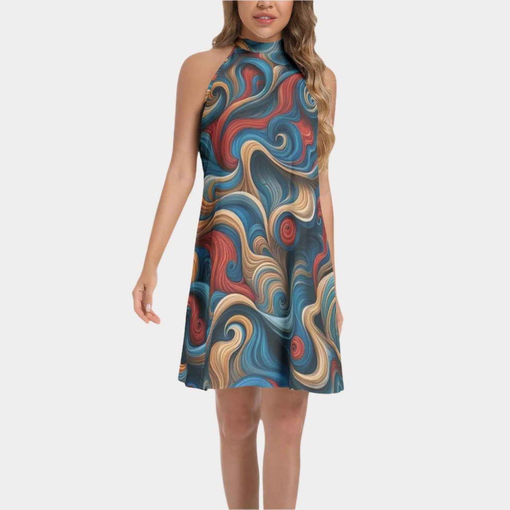 Brooklyn Republic™ Mercy Tie Back Halter Neck Flared Dress