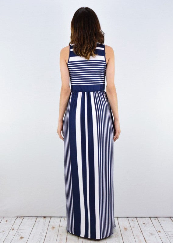 Plus Stripe Maxi Dress with Hidden Pocket