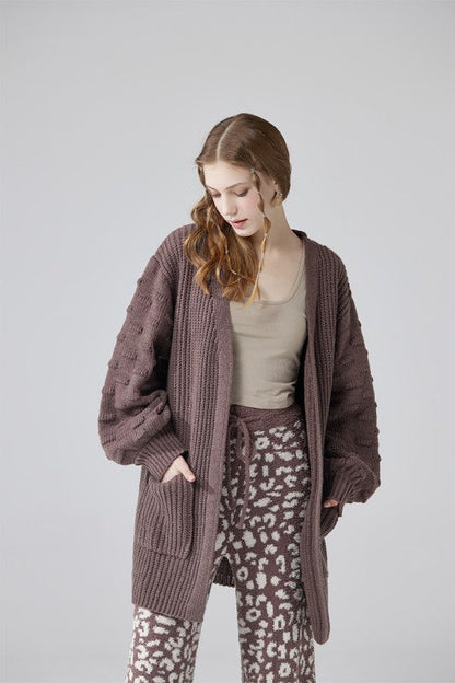 Plus Oversized Pompom Sleeve Cardigan