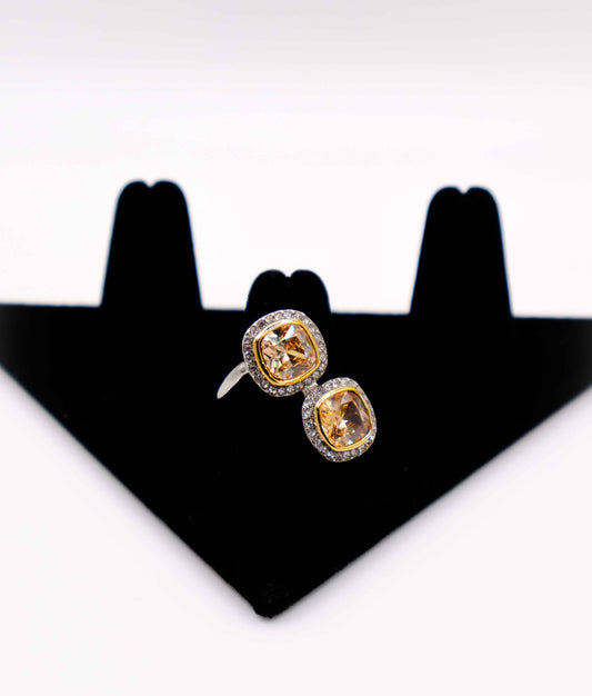 Radiant Gemstone Duo Ring – Elegant Two Stone Gemstone