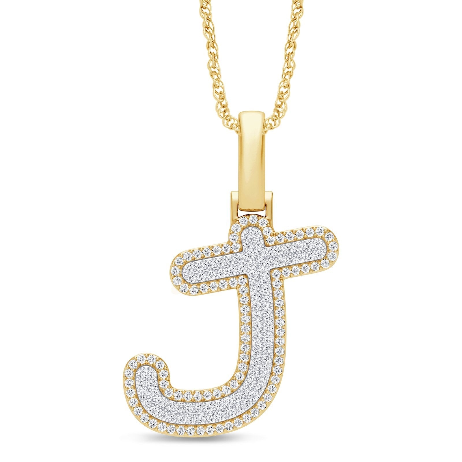 10K 0.29CT DIAMOND ALPHABET TREE FONT "INITIAL J" PENDANT - Lolomo!