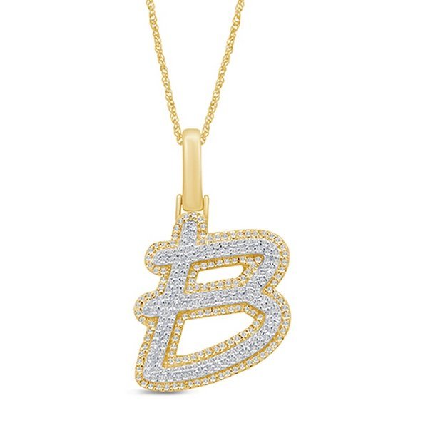 10K 0.43CT ALPHABET MP TREE FONT "INITIAL B" PENDANT - Lolomo!
