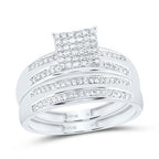 10K WG 1/2CTW - NATURAL DIAMOND SQUARE TRIO SET - HIS & HER WEDDING RING SET - Lolomo!