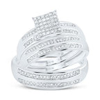 10K WG 1/2CTW - NATURAL DIAMOND SQUARE TRIO SET - HIS & HER WEDDING RING SET - Lolomo!