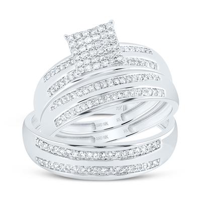 10K WG 1/2CTW - NATURAL DIAMOND SQUARE TRIO SET - HIS & HER WEDDING RING SET - Lolomo!