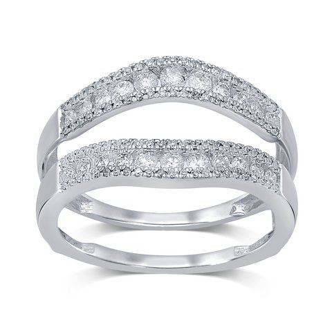 10K WHITE GOLD 0 .53CT DIAMOND RING GUARD LDS RDS MICRO PRONG - Lolomo!