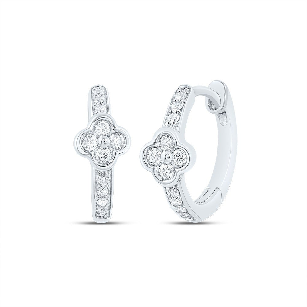 10K WHITE GOLD 1/10CTW - DIAMOND GIFT CLOVER HOOP EARRING - Lolomo!