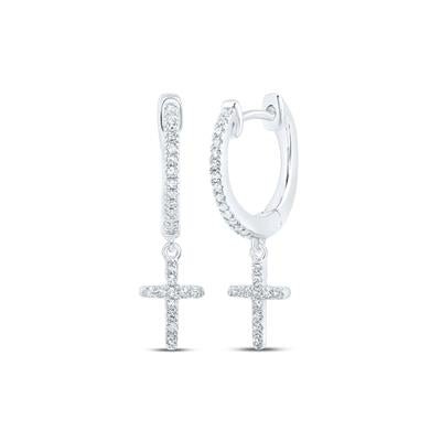 10k White Gold Round Diamond Cross Dangle Nicoles Dream Collection Earrings 1/6 Cttw - Lolomo!