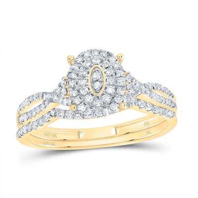 10K YELLOW GOLD 3/8CTW - NATURAL DIAMOND OVAL DOUBLE HALO BRIDAL SET RING - Lolomo!
