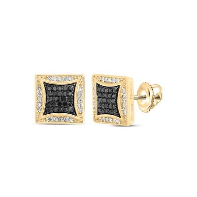 10k Yellow Gold Round Black Diamond Square Earrings 1/3 Cttw - Lolomo!