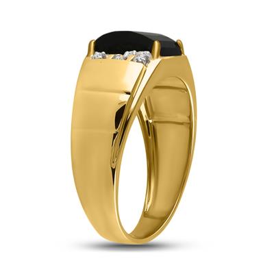 10k Yellow Gold Round Diamond Black Onyx Solitaire Ring .02 Cttw - Lolomo!