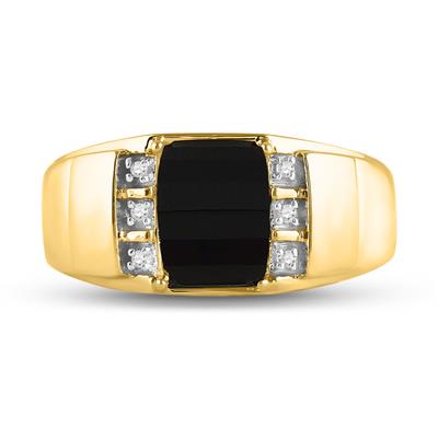 10k Yellow Gold Round Diamond Black Onyx Solitaire Ring .02 Cttw - Lolomo!