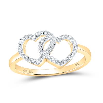 10k Yellow Gold Round Diamond Double Heart Nicoles Dream Collection Ring 1/5 Cttw - Lolomo!