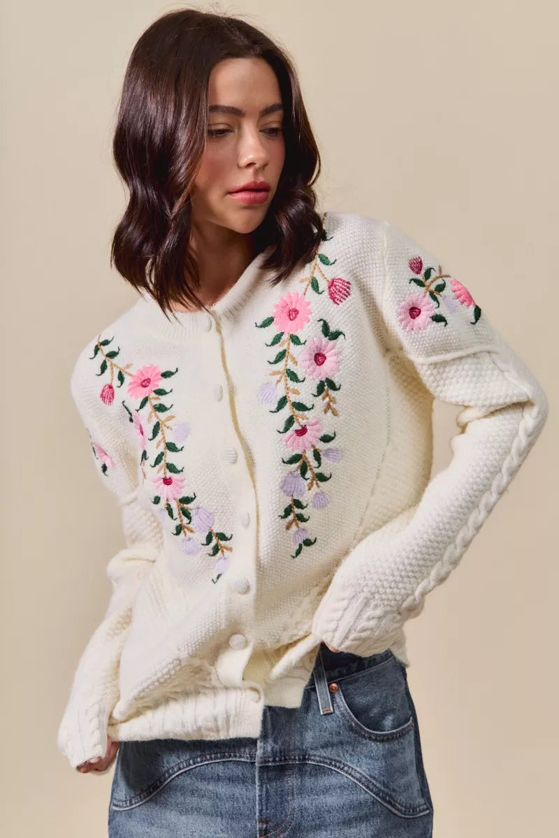 SO ME Floral Embroidered Coquette Sweater Cardigan