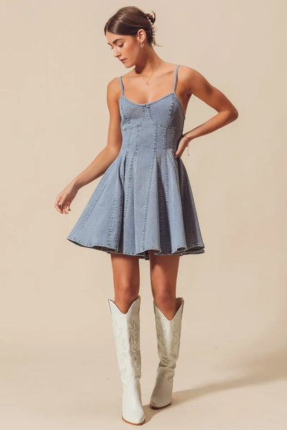 SO ME A Line Fit and Flare Denim Mini Dress