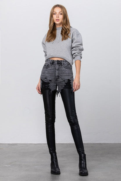 Insane Gene High Rise Pleather Combo Denim Jeans