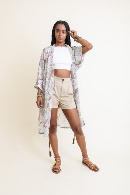 Leto Accessories |Ikebana Kimono W/ Suede Tie Belt