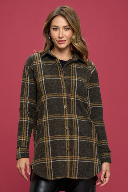 PLUS Plaid Print Flannel Top with Hi-Lo Hem