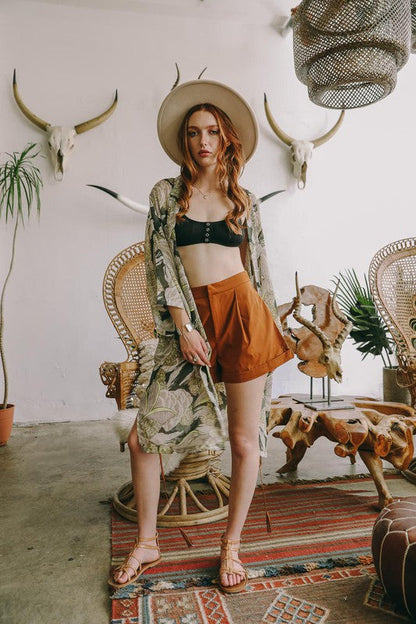 Leto Accessories |Ikebana Kimono W/ Suede Tie Belt