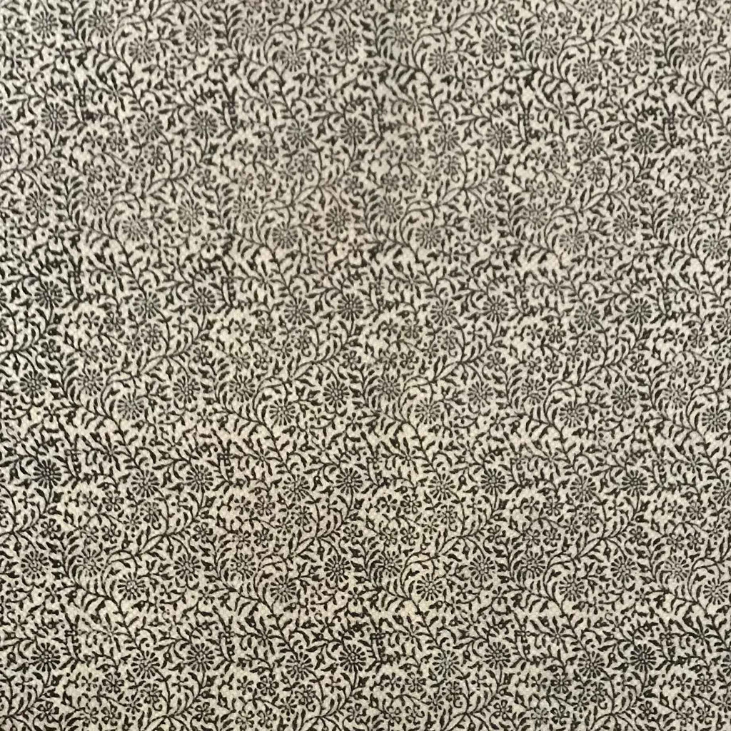 Floral Jaal & Paisley Hand-block Print Rug - White Black