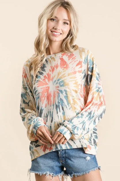 BiBi Tie Dye Print Terry Pull Over
