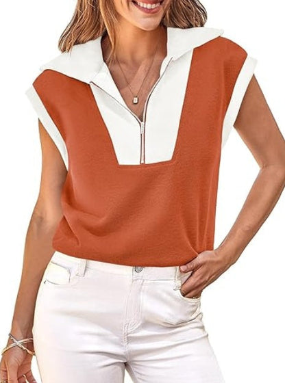 Fisoew Color‑Block Half‑Zip Polo Sweatshirt