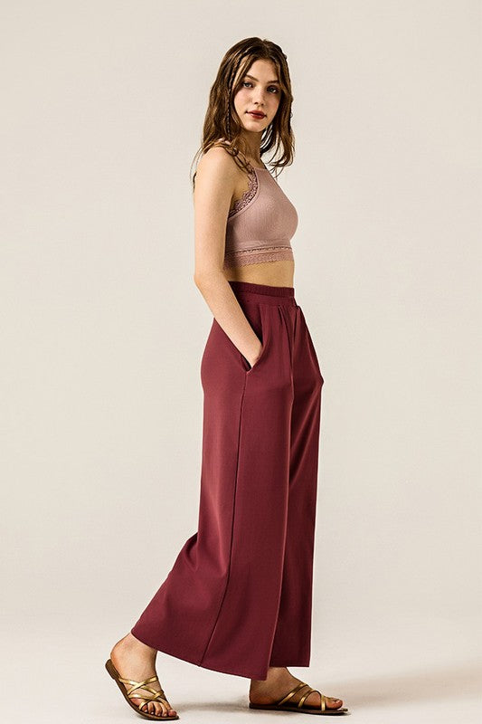 Plus Stretch Yoga Knit Wide Leg Palazzo Pants
