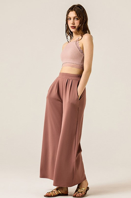 Plus Stretch Yoga Knit Wide Leg Palazzo Pants