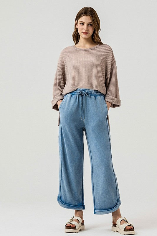 Plus Dolphin Tail Wide Leg Mineral Washed Pants