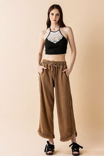 Plus Dolphin Tail Wide Leg Mineral Washed Pants