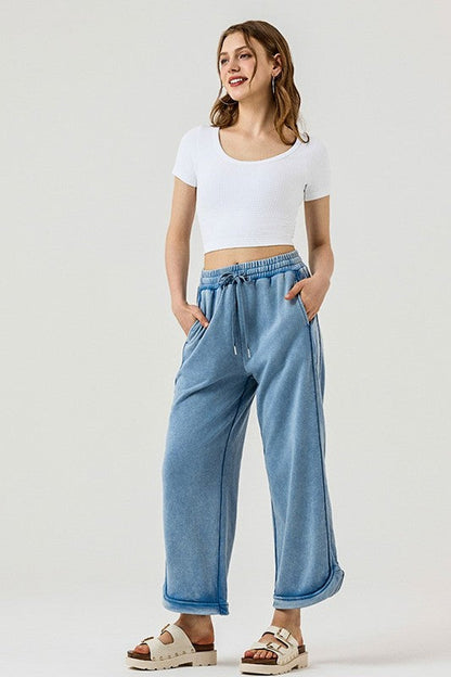 Plus Dolphin Tail Wide Leg Mineral Washed Pants