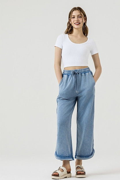 Plus Dolphin Tail Wide Leg Mineral Washed Pants
