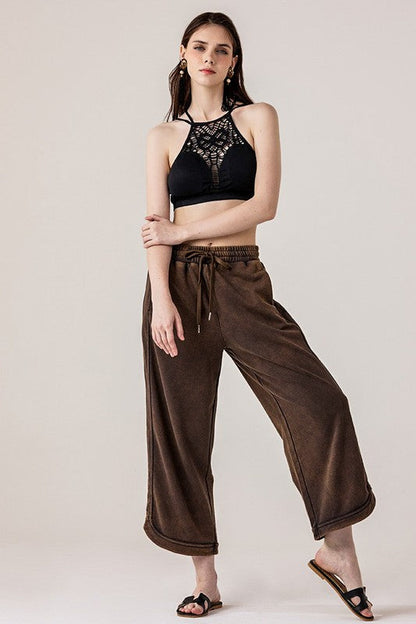 Plus Dolphin Tail Wide Leg Mineral Washed Pants