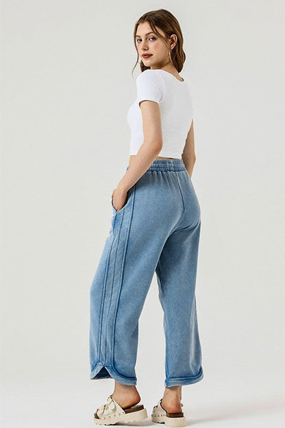 Plus Dolphin Tail Wide Leg Mineral Washed Pants