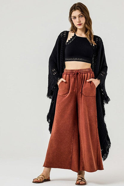 Plus Washed Raw-Edges Outline Pockets Pants