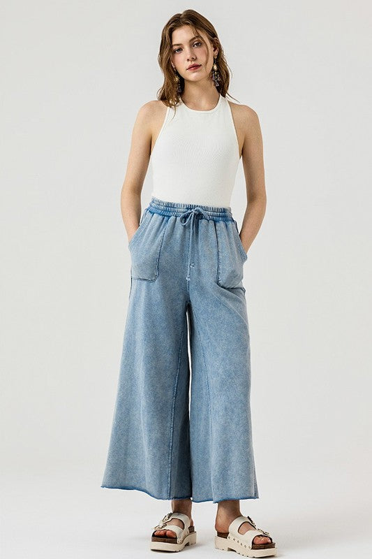 Plus Washed Raw-Edges Outline Pockets Pants