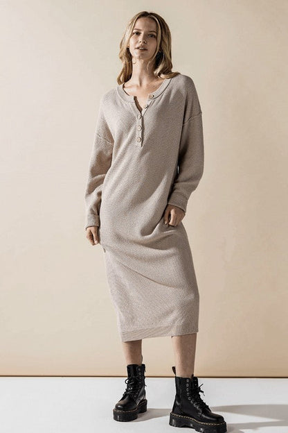 Plus Comfy Button-front Soft Sweater Midi Dress