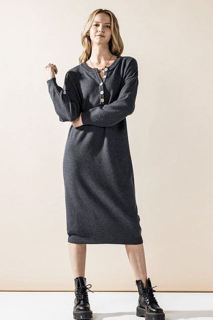 Plus Comfy Button-front Soft Sweater Midi Dress
