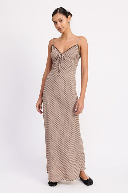 Emory Park Bias Cut Flared Maxi Dress with Lace Trim