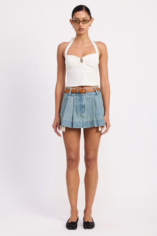 Emory Park Pleated Denim Mini Skirt