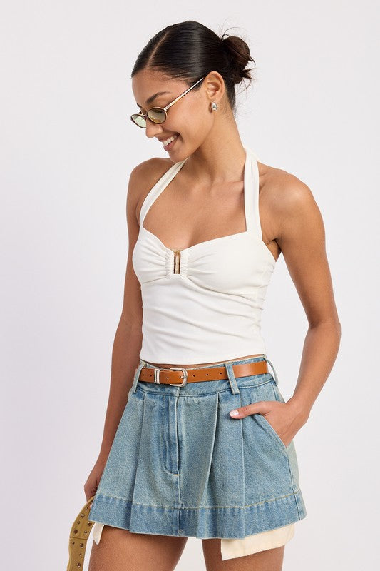 Emory Park Pleated Denim Mini Skirt